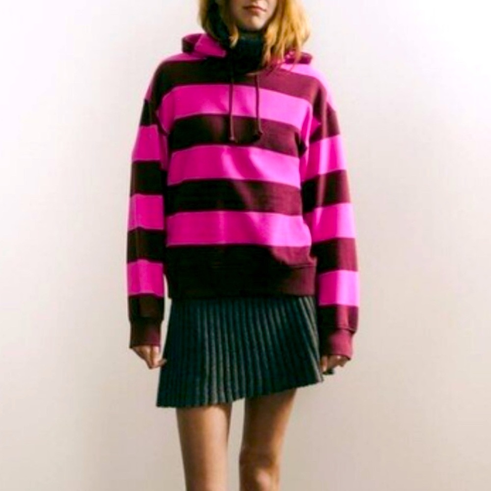 PINK ZARA HOODIE SWEATSHIRT GRUNGE SKATER STRIPED M